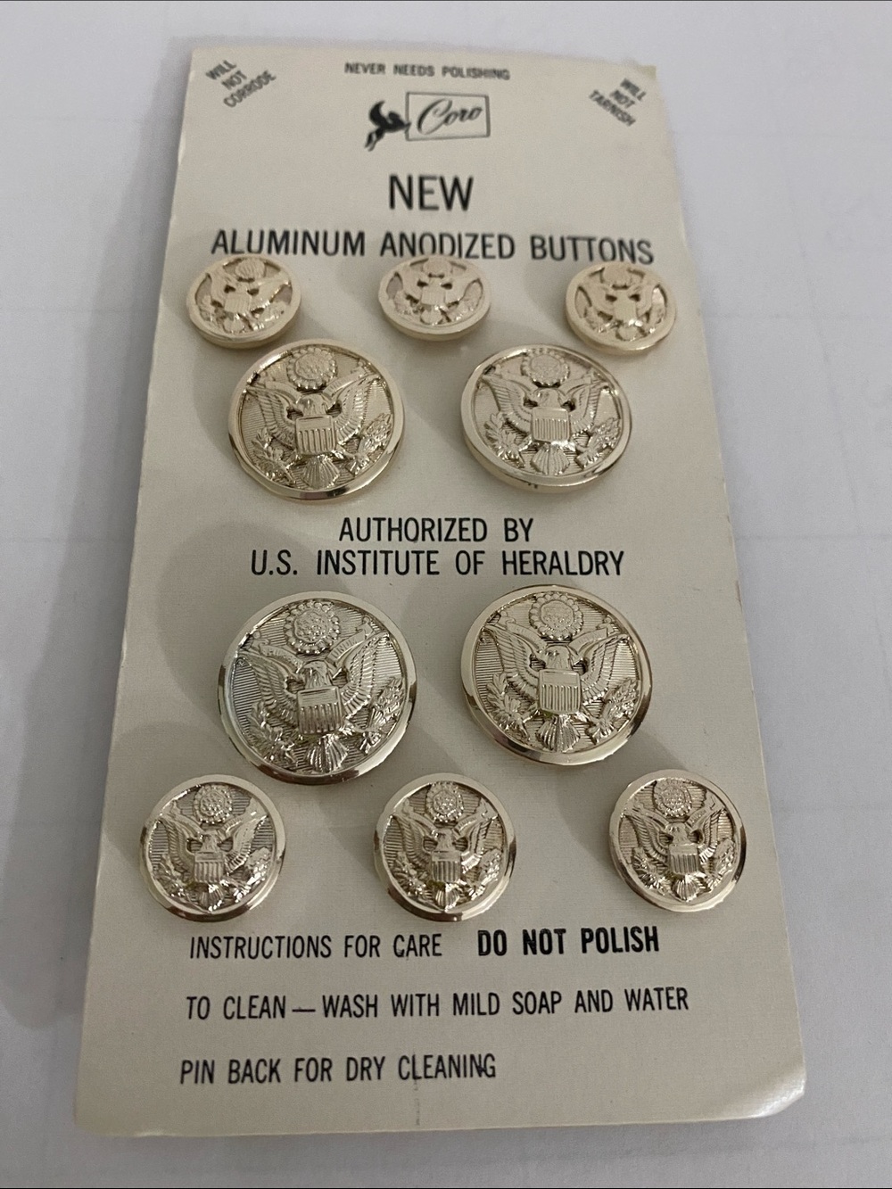 Coro Silver Anodized Eagle Crest Buttons Set